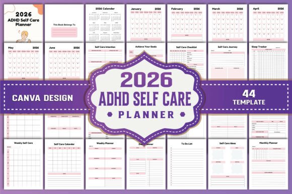 Download 2026 ADHD Self Care Planner Canva - Adhd self care planner Collection