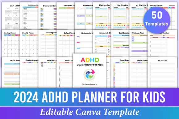 Download 2024 ADHD Planner for Kids Canva KDP - Kdp Collection